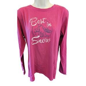 Life is Good L Pink 'Best in Snow' Dog Long Sleeve Classic Fit T-Shirt Peru EUC
